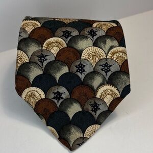 Vintage Pattinni Silk Tie Brown Tan Green Geometric Circles Pattern Neck tie